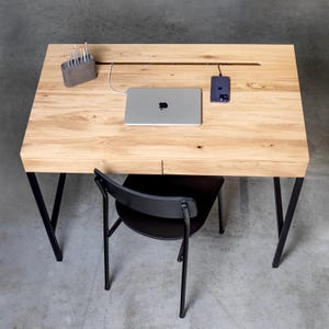 Solid Oak Wood Writing Desk: Scandinavian Farmhouse Style