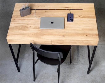 Solid Oak Wood Writing Desk: Scandinavian Farmhouse Style