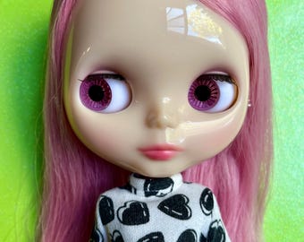 Black Hearts Crop Top T Shirt for Blythe Dolls