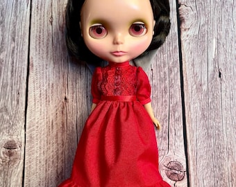 MADE TO ORDER Pearl red dress and bow set for blythe doll