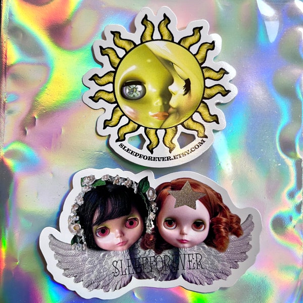 2 Blythe Doll Sleepforever Die Cut Vinyl Stickers Sun & Moon Angels Cupids Cherubs