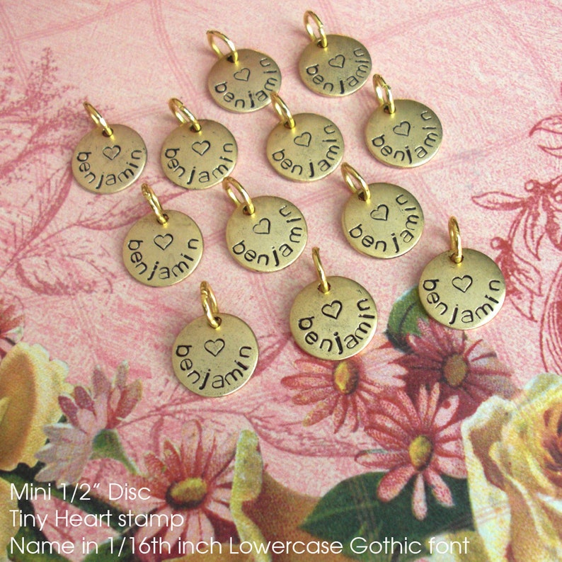 Mini Name Charms. Curved With Heart. 5 Letters. Round Disc. Etsy