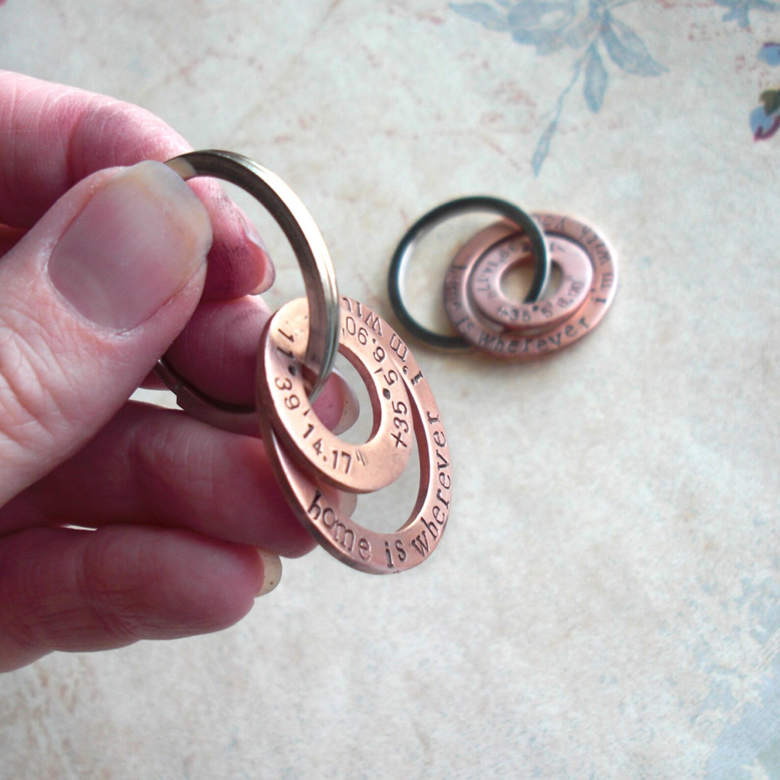 Genuine Copper Double Washer Key Chain Hand Stamped Etsy