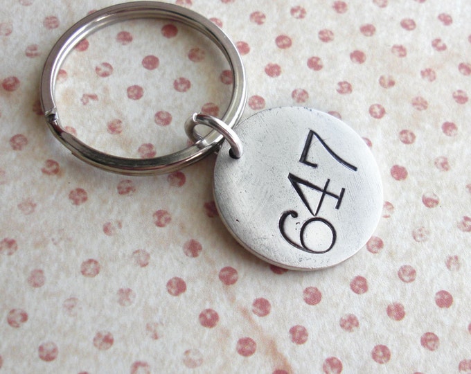 Room Number Key Chain .. Hand Stamped Customized Antiqued Metal Charm ...