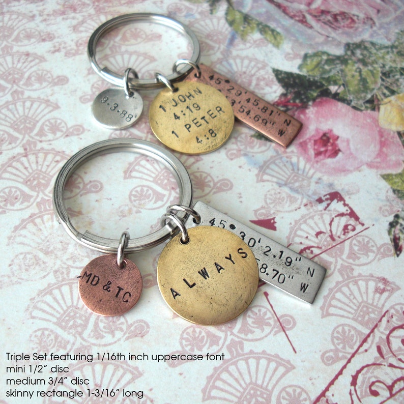 Triple GPS Coordinates Keychain.. One Set of Three Hand Etsy