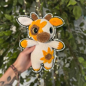 Handmade häkeln weiße Sonnenblume Kuh Stofftier | süße weiche gelbe Blumen Kuh Stofftier Amigurumi Plüsch
