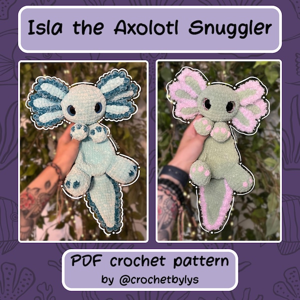 PDF VIRKMÖNSTER - Isla Axolotl Snuggler Amigurumi-instruktioner