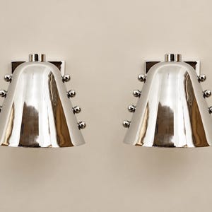 Polished Chrome Cone Wall Sconces with Rivet Detail