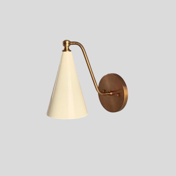Handmade Brass Wall Sconce: Ivory Cone Shade, Wall Lamp