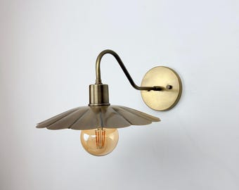 Modern Brass Flower Wall Sconce with Amber Shade | 10" W x 6" H