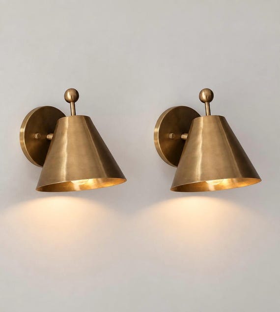 Brass Wall Sconce Pair Vintage Finial Accent Light