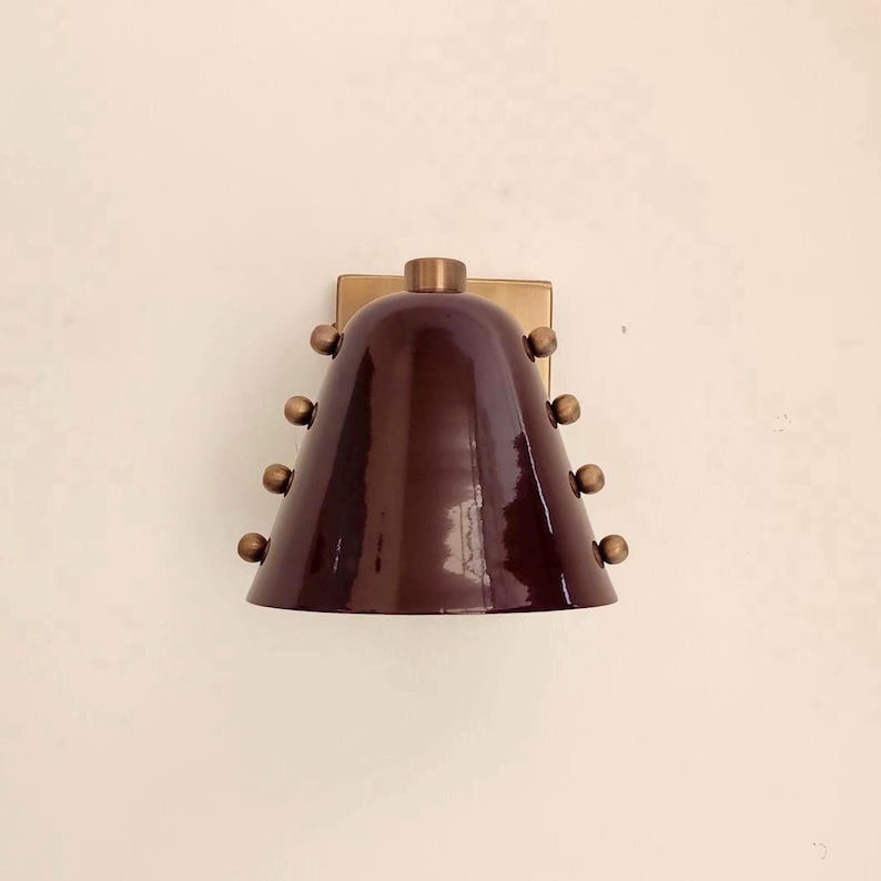 Wine Cone Brass Wall Sconce With Handcrafted Mid Century Rivet Design Frost Lights