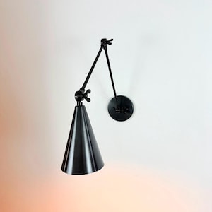 Adjustable Black Brass Wall Sconce with Articulated Arm