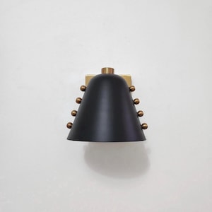 Matte Black Cone Brass Wall Sconce Mid Century Modern Light