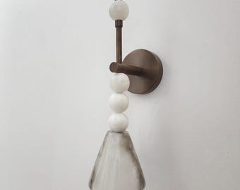 Alabaster Kon Vägglampa Mässing Mid-Century Lamp
