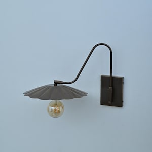 Vintage-Inspired Brass Wall Sconce with Scalloped Shade – Handmade Adjustable Wall Light