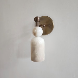 Genuine Alabaster Marble Wall Sconce | Solid Brass Fixture | Handmade Luxury Lighting