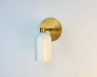 Alabaster Brass Cone Wall Sconce Minimalist Modern Light