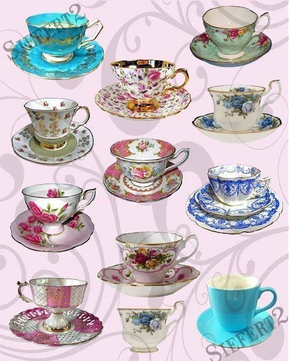 More Pretty Teacups Collage Sheet Mptc44 You Will Get a Jpeg - Etsy