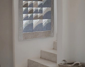 Minimalist quilted tapestry. Wall Quilt Art. Interior decor, linen quilt. Textured contemporary design home decor.