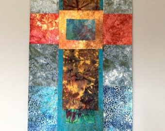 Quilt Art. *Symmetry of Heaven*. Colorful quilted tapestry. Interior decor. Textured contemporary design home decor.