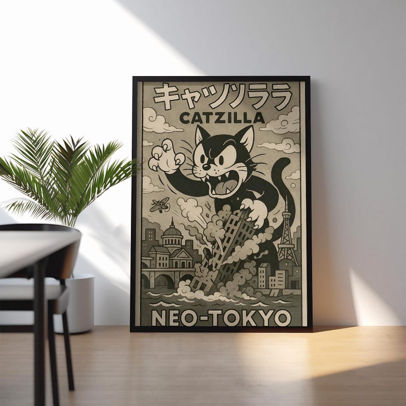 Catzilla Digital Poster Download - Funny Godzilla Cat Printable Wall ...