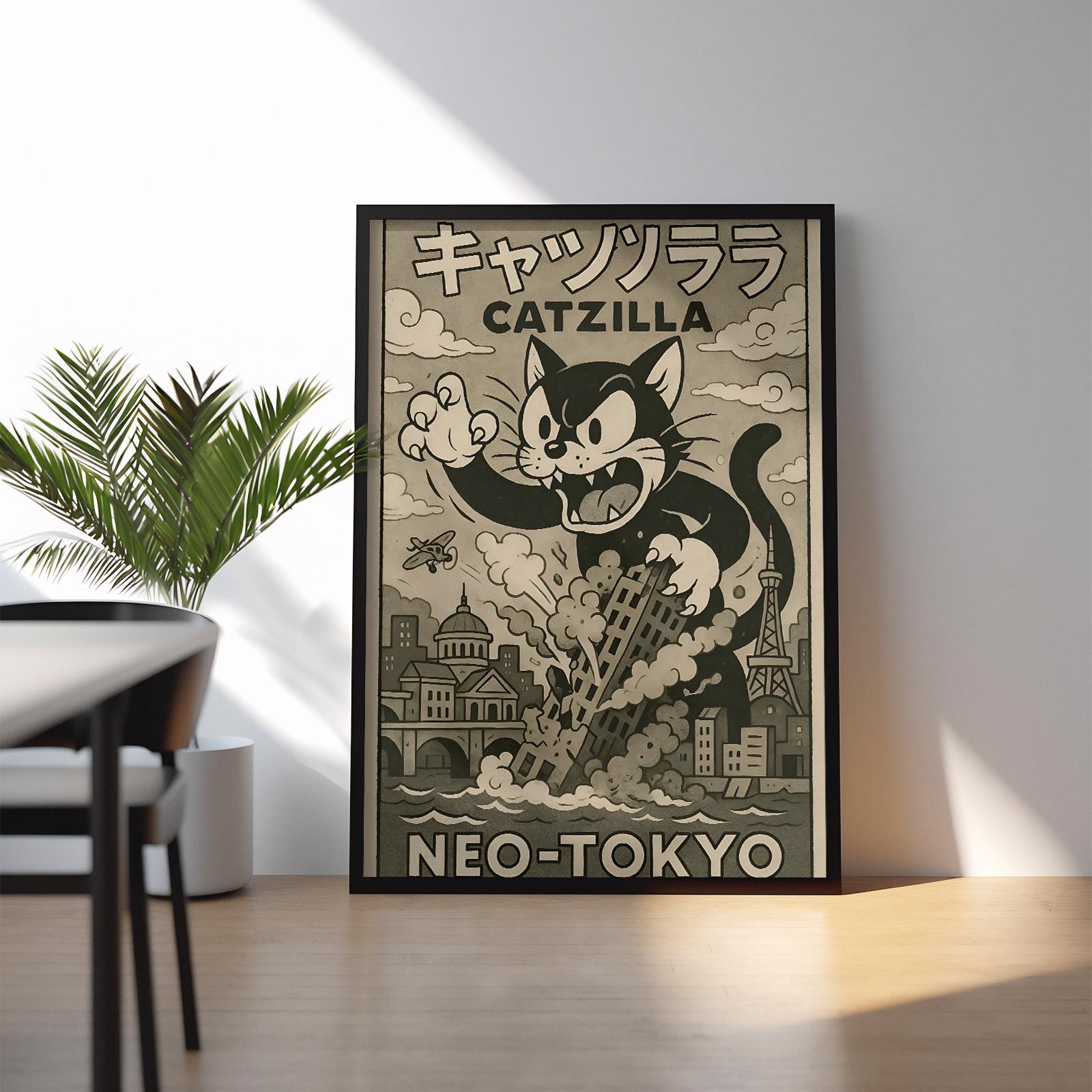 Catzilla Digital Poster Download - Funny Godzilla Cat Printable Wall ...