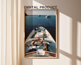 Luxury Yacht Poster | Old Money Aesthetic | Luxurious Boat Print | Sailing in Summer Poster | Luxury Fashion Print | DIGITAL DOWNLOAD