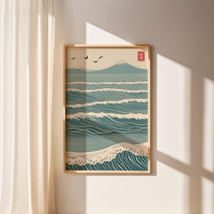 Out at Sea - Japanese Waves, Japanese Art Print, Japanese Vintage Poster, Woodblock, ukiyo-e, Japandi, Minimalist poster, Japanese Print