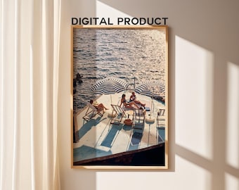 Affiche bord de mer de luxe, tirages photographie, impression haute société, affiche de magazine de mode, art mural imprimable Style minimaliste chic années 70