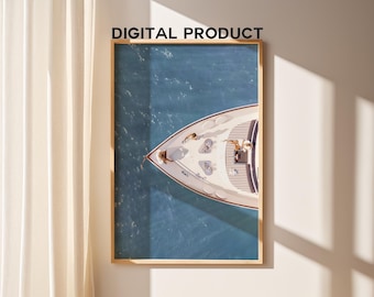Luxury Yacht Poster, Old Money Aesthetic, Luxurious Boat Print, Sailing in Summer Poster, Luxury Fashion Print, Canvas Wall Art