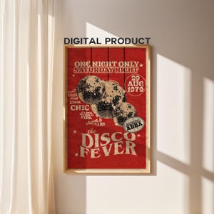 Retro Disco Fever Poster, 1970s Poster, Funky Disco Poster, Retro Wall Art, Preppy Dorm Room Decor, Grunge Disco Poster, Digital Download