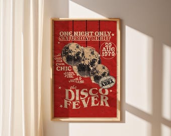 Retro Disco Fever Poster, 1970s Wall Art