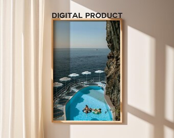 Affiche bord de mer de luxe, tirages photographie, impression haute société, affiche de magazine de mode, art mural imprimable Style minimaliste chic années 70