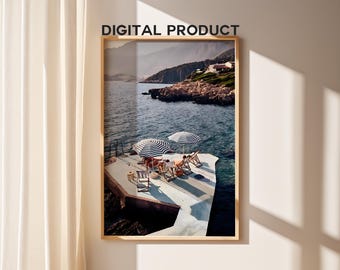 Affiche bord de mer de luxe, tirages photographie, impression haute société, affiche de magazine de mode, art mural imprimable Style minimaliste chic années 70