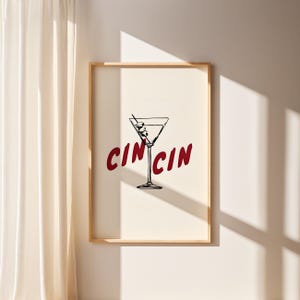 Cin Cin Poster, Retro Vintage Küchenwandkunst, Cocktail Retro Wandkunst, Getränkedruck, trendige Wandkunst, Vintage Wein Poster, Canvans Art