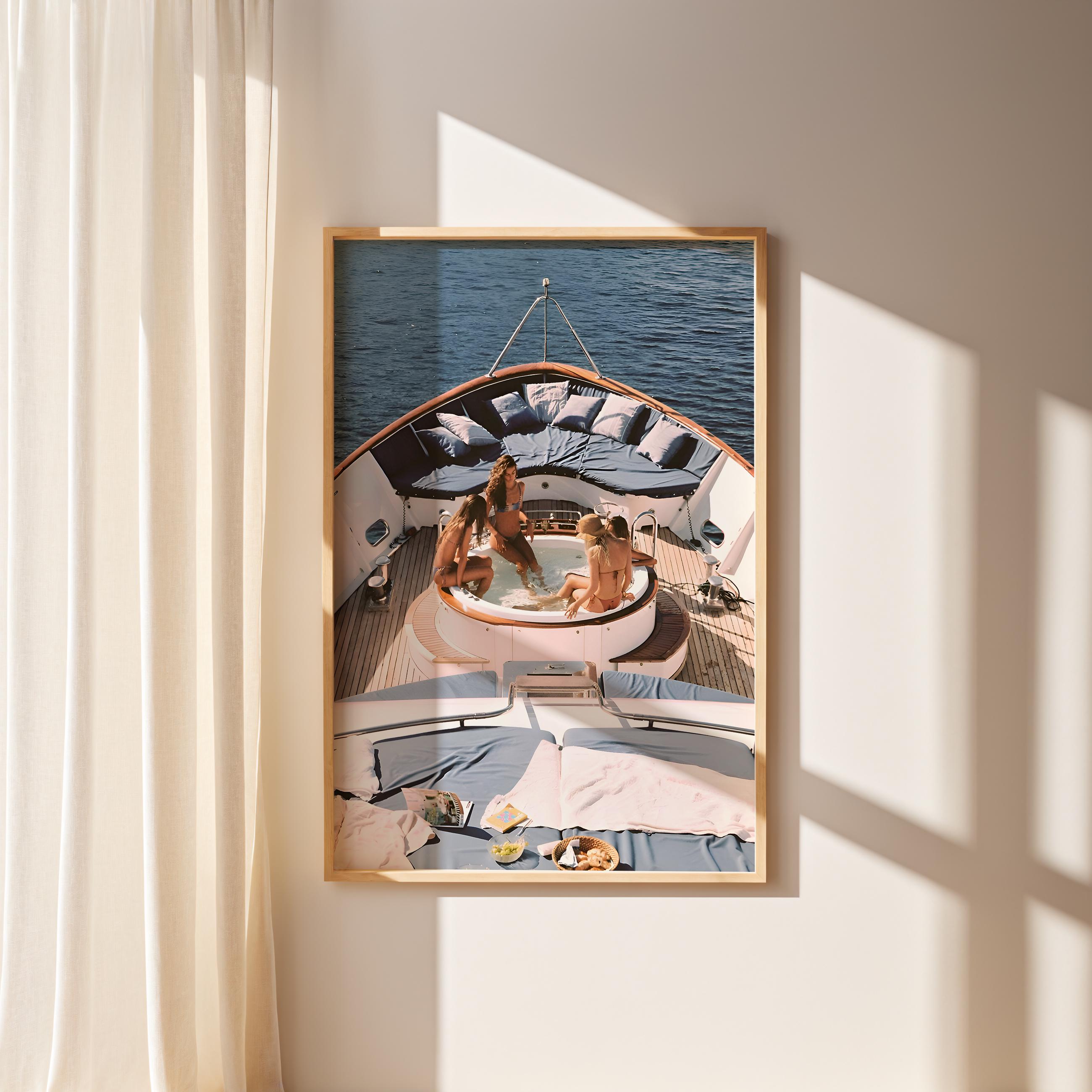 Summer Girls in Hot Tub Print, Luxury Yacht Poster, Old Money Aesthetic, Luxurious Boat Print, Sailing in Summer Poster, Canvas Wall Art
