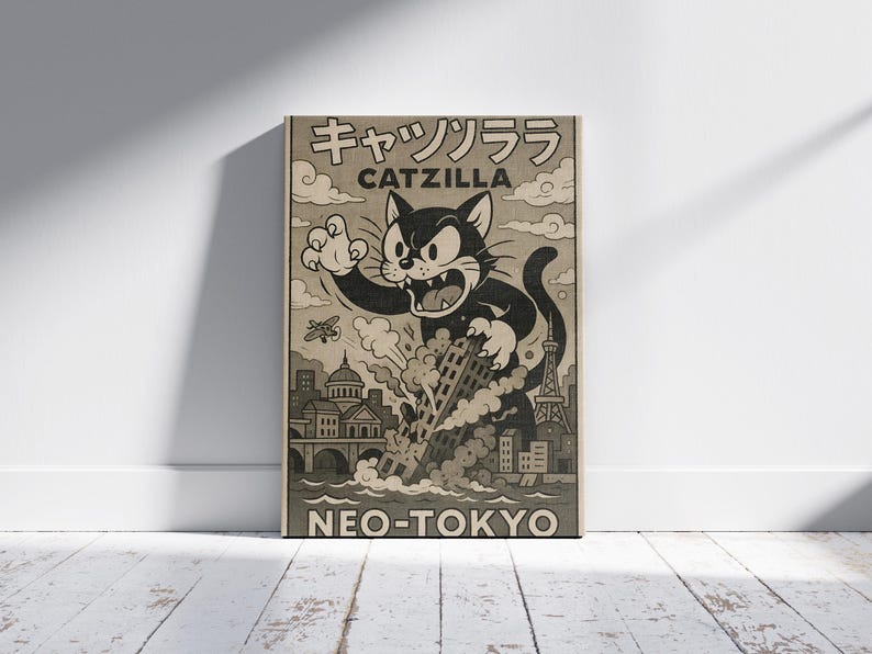 Catzilla Digital Poster Download - Funny Godzilla Cat Printable Wall ...