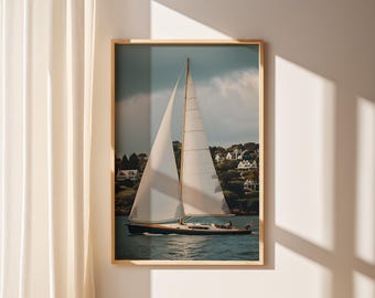 Old Money Boat Poster, Old Money Boat Poster, Blue Ocean Wall Art, Luxury Yacht Poster, Luxury Fashion Print, Summer Poster Canvas Wall Art