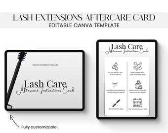 Lash Extensions Aftercare Card | Editable Canva Template | Lash Care Instructions Card