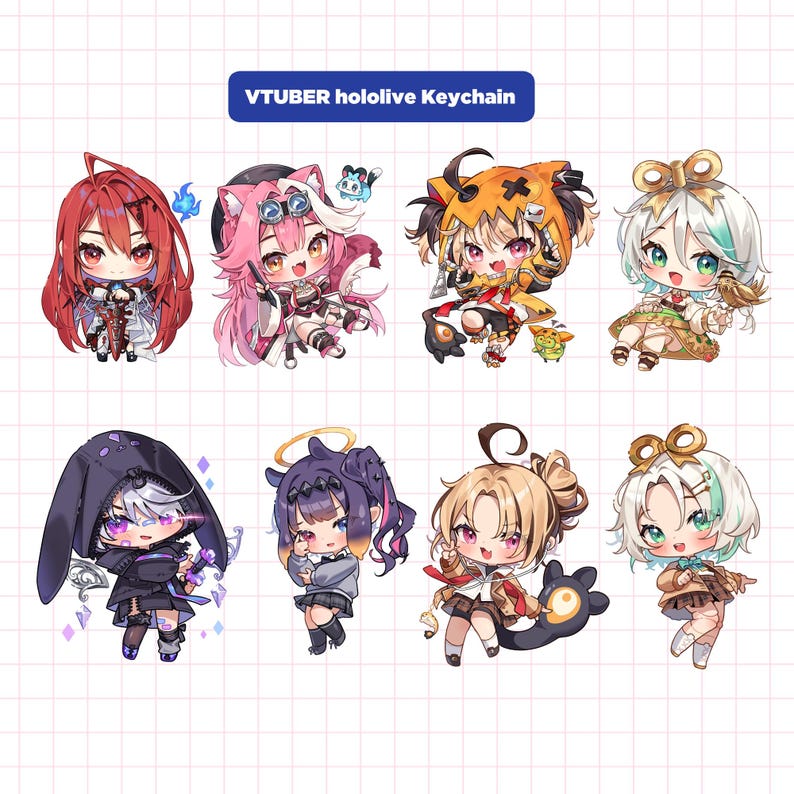 Sleutelhanger Elizabeth Raora Gigi Cecilia Bijou Ina - Vtuber Hololive Charm Combo of 3
