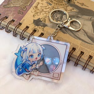 Gawr Gura Shaker Keychain - Vtuber Hololive Myth Charm 3&quot;
