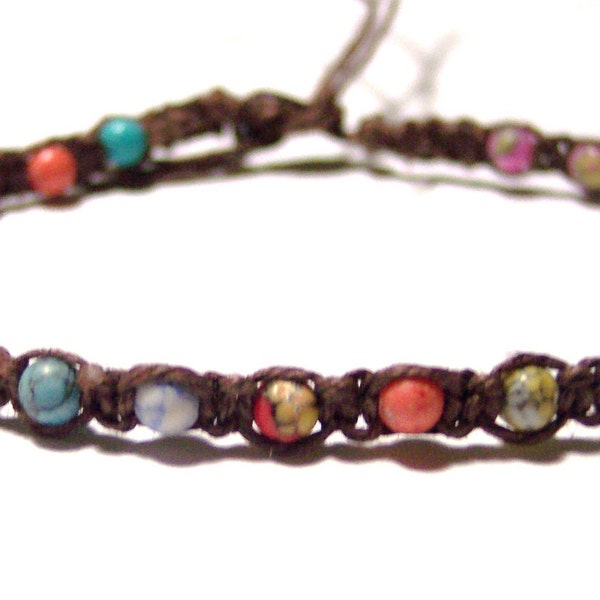 hemp bracelet - anklet - stone beads - hemp jewelry