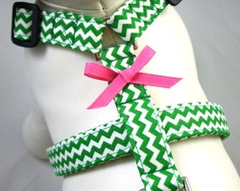 Dog Harness - Green Chevron