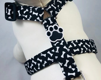 Dog Harness - Black & White Bones