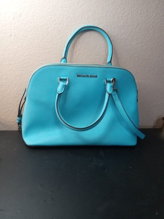 PRE OWNED Michael Kors Turquoise Saffiano Leather 9x14 Cindy Dome Tote Etsy UK