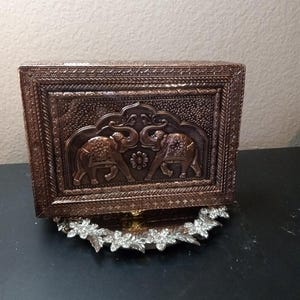 GORGEOUS 6&quot;x8&quot; Copper Finish Elephant Motif Nut Box From India