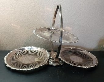 EXQUISITA Bandeja plegable para servir de 3 niveles con filigrana de plata estilo Reina Ana de Godinger