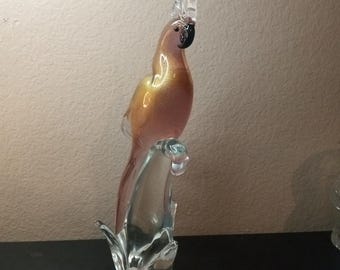 Figura de cacatúa de cristal artístico de Murano, Italia