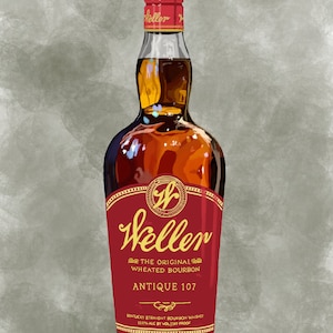 Weller Antique 107 Bourbon Bottle Poster | Kentucky Bourbon Whiskey Art Print | Kentucky Art